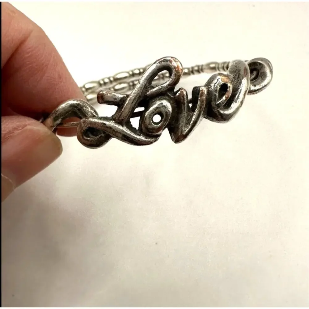Alex & Ani LOVE Spellout Script Vintage 66 Adjustable Bracelet Silvertone